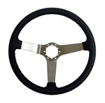 1967 - 1989 Camaro Black Leather Steering Wheel, Choice of Spoke Finish