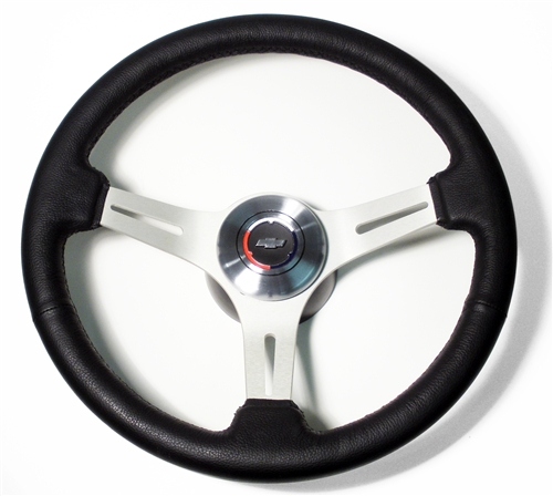 1967 - 1989 Camaro Steering Wheel, Black Leather, Custom, Brushed Spokes Kit