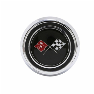 Chrome Horn Cap with Crossed Flags Emblem for Wood or Comfort Grip Steering Wheels