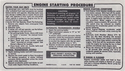 1974 - 1976 Camaro Sunvisor Engine Starting Instructions Decal