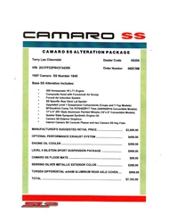 1996-2002 Camaro SS Window Sticker