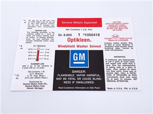 Optikleen Triangular Glass Windshield Washer Bottle Solvent Label