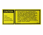 1977 - 1982 Camaro Trunk Deck Lid Aluminum Wheel Caution Warning Decal, 10000182