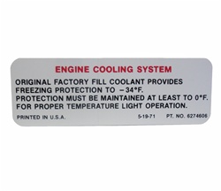 1971 - 1972 Camaro Engine Cooling System Decal, 6274606