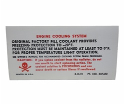 1973 Camaro Engine Cooling System Decal, 337450