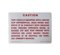 1967 - 1971 Camaro Positraction Rear End with Limited Slip Differential Trunk Jacking Caution Decal