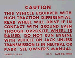 1972 - 1978 Camaro Trunk Jack Caution Decal, Positraction with Limited Slip Differential | Camaro Central