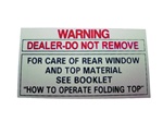 Convertible Top Warning Decal Sticker Tag