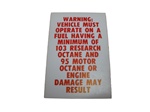 Fuel Recommendation Warning Decal, 103 Octane Research Level