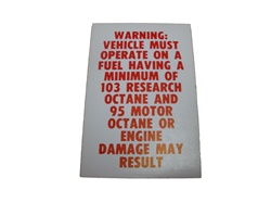Fuel Recommendation Warning Decal, 103 Octane Research Level