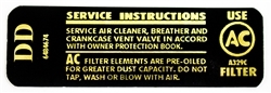 1969 Camaro Air Cleaner Breather Service Instructions Decal, 6484674 DD Code