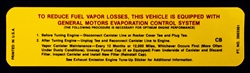 1970 - 1971 Camaro California Emissions Decal, Big Block 3983361 with CB Code