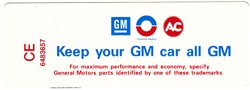 1968 Camaro Air Cleaner Decal, Keep Your GM Car All GM, 230/250, CE, 6483657 | Camaro Central