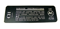 image of 1968 Camaro Air Cleaner Service Instructions Decal, 327 / 210 HP, 6424425 CH