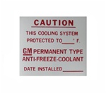 image of Camaro GM Dealer Installed Engine Anti-Freeze Coolant System Caution Decal