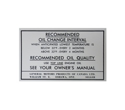 1967 - 1969 Camaro Canadian Export Engine Oil Change Recommendation Decal