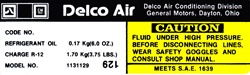 1978 Camaro Air Conditioning Delco Compressor Decal, 1131129