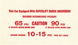 Camaro Superlift Rear Shock Absorbers Information Card, Air Adjustable
