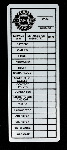 Chevrolet Super Service Door Jamb Dealer Service Decal, Silver and