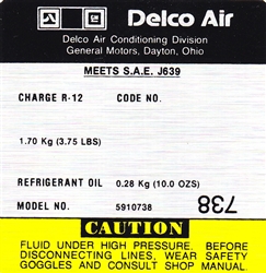 1981 - 1982 Camaro Air Conditioning Compressor Decal, Delco 5910738