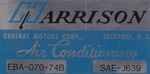 1974 Camaro Air Conditioning Evaporator Box, Harrison Decal