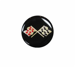 Center Cap Decal Decal, Black with Crossed Flags, 1 3/4 Inches, Each