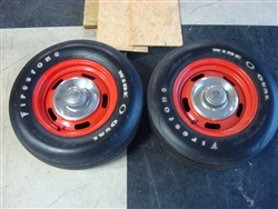 Chevy Rally Wheels with Firestone F70-15 Wide Oval Tires, Pair