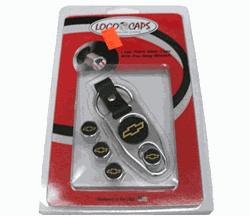 Valve cap key chain tool set Black with Gold bowtie