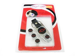 Valve Stem Caps and Key Chain Kit, Black with Red Chevy Bowtie