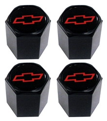 Tire Air Valve Stem Caps with Red Chevy Bowtie, Set of 4