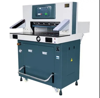 Hydraulic Paper Cutter, Photocell Safety Walls, High Capacity stack cutting, Cast and steel frame, Programmable, High quality pump and electric motors. 10" Color Programming Screen with 99 Programs and 4 different settings.