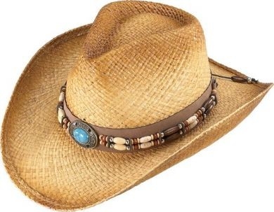 Kenny K- Burnished Raffia Southwestern  Straw Hat w/ Turquoise Concho