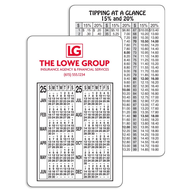 59-154 Tipping Schedule Information/Calendar Card