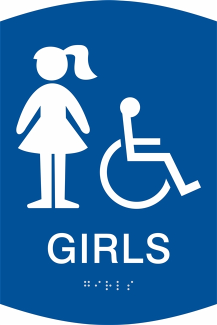 Girl's Handicap Restroom ADA Braille Sign