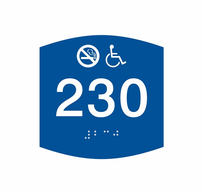 Room Number Handicap Non-Smoking ADA Braille Sign 4 x 4