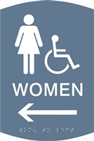 Women's Handicap Restroom ADA Braille Sign with Arrow