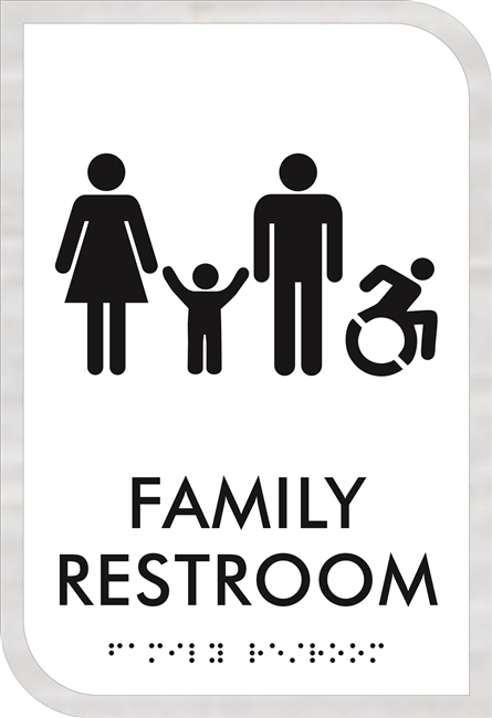 Family Active Wheelchair New York Accessible Restroom ADA Braille Sign