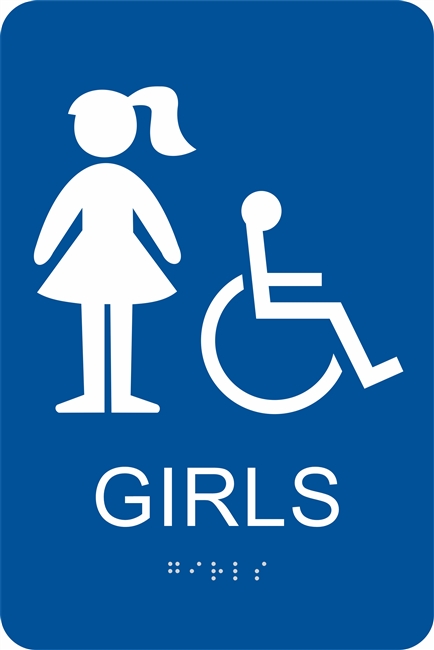 Girl's Handicap Restroom ADA Braille Sign