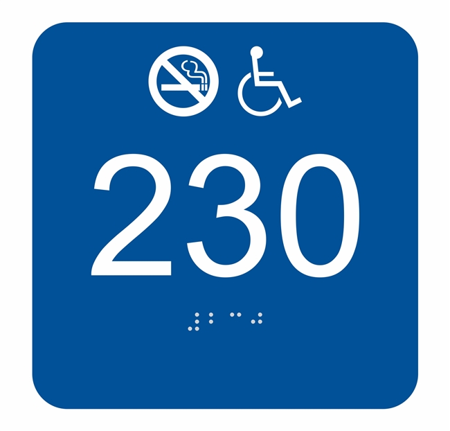Room Number Handicap Non-Smoking ADA Braille Sign 5.5 x 5.5