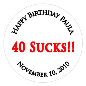 Birthday 40 Sucks Label