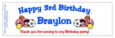 Childrens Birthday Sports Water Bottle Labels