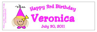 Childrens Birthday Girl Party Hat Water Bottle Labels