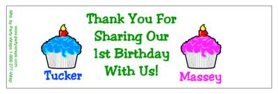 Childrens Birthday Double Cupcake Water Bottle Labels