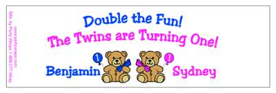 Childrens Birthday Double Teddy Water Bottle Labels