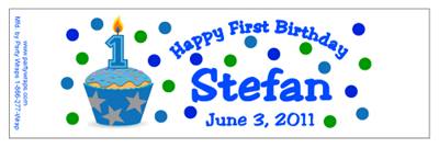 Childrens Birthday Boy Cupcake Water Bottle Labels
