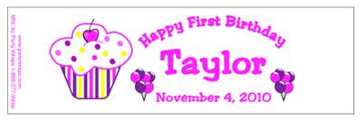 Childrens Birthday Polka Dot Cupcake Water Bottle Labels