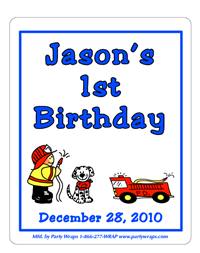 Childrens Birthday Fireman Label