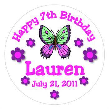 Childrens Birthday Butterfly Daisy Label