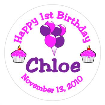 Childrens Birthday Balloon Bouquet Cupcake Label