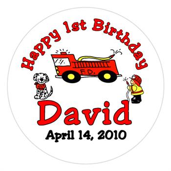 Childrens Birthday Fireman Label